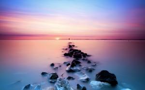 Beautiful, Sea, Sunset, Horizon, Landscape, Stones wallpaper thumb