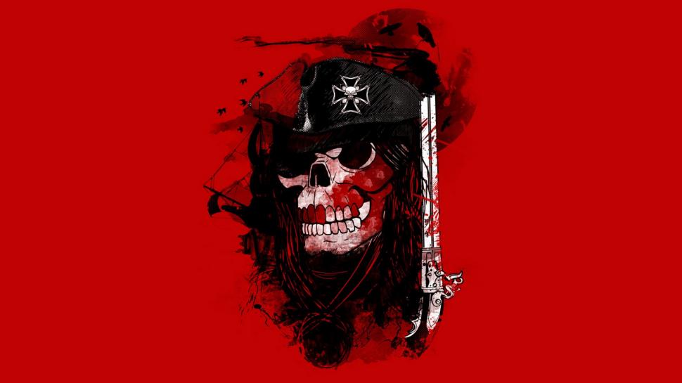 Red Pirate Skull HD wallpaper,digital/artwork HD wallpaper,red HD wallpaper,skull HD wallpaper,pirate HD wallpaper,1920x1080 wallpaper