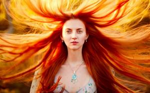 Masha, red hair girl, portrait, storm, wind wallpaper thumb