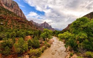Zion National Park, river, mountains, trees, USA wallpaper thumb