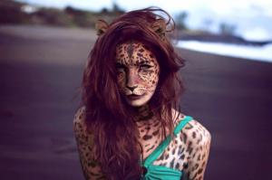 Woman, Tiger, Portrait, Hairstyle wallpaper thumb
