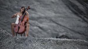 Woman, Brunette, Contrabass, Cello, Nature, Playing wallpaper thumb
