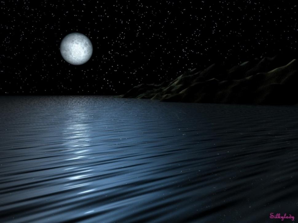 Moon over  water dark full Moon nature Night other Reflection ripples rocks stars Water HD wallpaper,nature wallpaper,night wallpaper,water wallpaper,stars wallpaper,rocks wallpaper,dark wallpaper,reflection wallpaper,moon wallpaper,full wallpaper,ripples wallpaper,1024x768 wallpaper