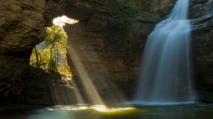 Sunlight Waterfall Cave Timelapse HD wallpaper thumb