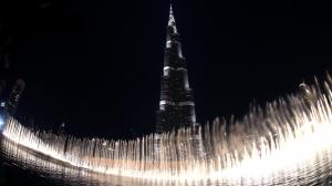Burj Khalifa, Architecture, High Building, Night, Lights, Waterfalls, Dark wallpaper thumb