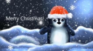 penguin, hat, cub, snowflakes, christmas, inscription wallpaper thumb