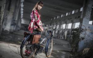 Japanese girl, bike, kimono, night wallpaper thumb