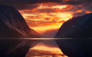 Landscape, Nature, Fjord, Mountain, Sun Rays, Sunset, Calm, Sea, Norway, Sky wallpaper thumb