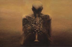 Zdzisław Beksiński, Dark, Painting, Detailed, Brown, Skeleton wallpaper thumb