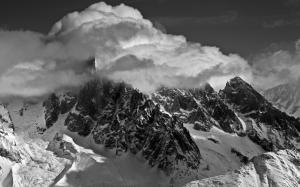 Mountains Landscape Snow BW Clouds HD wallpaper thumb