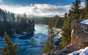 Bow River, Alberta, Canada, mountains, rocks, winter, trees wallpaper thumb