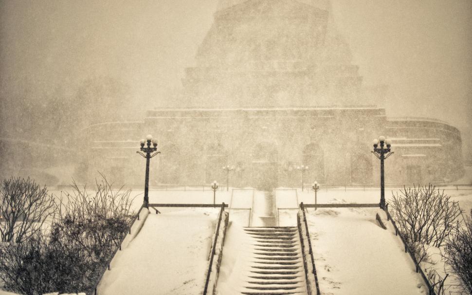 Snow Winter Sepia Stairs HD wallpaper,nature HD wallpaper,snow HD wallpaper,winter HD wallpaper,stairs HD wallpaper,sepia HD wallpaper,1920x1200 wallpaper