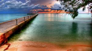 Dock Beach Ocean Sunset HDR HD wallpaper thumb