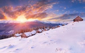 Under the sun, snow-capped mountains house wallpaper thumb