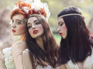 Three long hair girls, makeup, creative wallpaper thumb