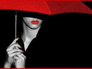 lady with red umbrella beautiful Black and White Lips lipstick mysterious lips woman HD wallpaper thumb