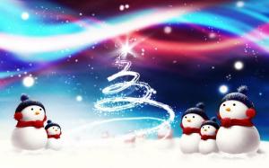 new year, christmas, snowmen, attribute, fur-tree, silhouette wallpaper thumb