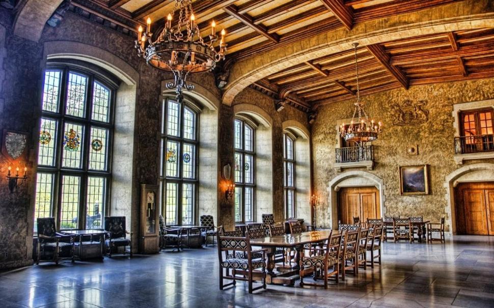 Great Dinning Room In A Castle Hdr wallpaper,windows HD wallpaper,tables HD wallpaper,room HD wallpaper,chairs HD wallpaper,nature & landscapes HD wallpaper,1920x1200 wallpaper