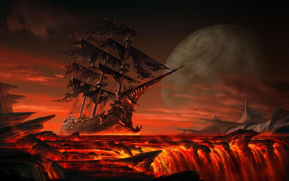 Ghost Ship From Hell wallpaper,hearth HD wallpaper,tattered HD wallpaper,navy HD wallpaper,smoke HD wallpaper,heat HD wallpaper,magma HD wallpaper,lava HD wallpaper,ghost HD wallpaper,hell HD wallpaper,boat HD wallpaper,fire HD wallpaper,sea of flames HD wallpaper,ocean HD wallpaper,2560x1600 wallpaper