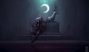 Fantasy Art, Moon, Sword, Deer wallpaper thumb