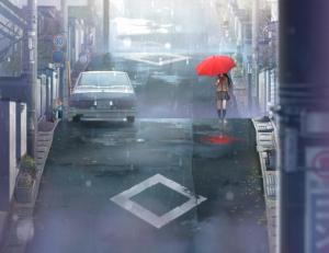 Aozaki Aoko, Umbrella, Schoolgirls, Street, Anime, Manga, Anime Girls, Rain, Mahoutsukai No Yoru wallpaper thumb