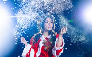 Christmas asian girl, celebration, snow flying wallpaper thumb