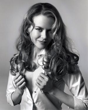 long hair, women, Nicole Kidman, monochrome, portrait display, open shirt, simple background, Australian wallpaper thumb