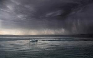 Nature, Landscape, Sea, Storm, Boat, Clouds, Dark wallpaper thumb
