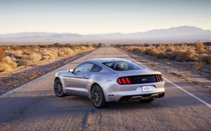 Ford Mustang silver muscle car back view wallpaper thumb