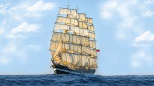 Sailing ship, sea, blue sky wallpaper thumb