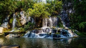 Forest, river, waterfalls, stones wallpaper thumb