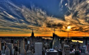 Clouds Sunset HDR New York Buildings Skyscrapers HD wallpaper thumb