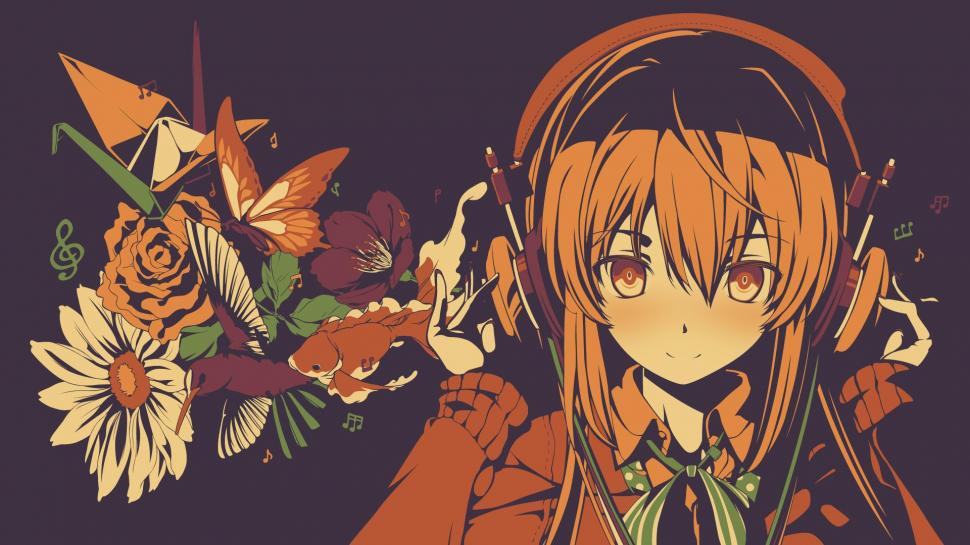 Anime, Headphones, Flowers, Butterfly, Bird wallpaper,anime HD wallpaper,headphones HD wallpaper,flowers HD wallpaper,butterfly HD wallpaper,bird HD wallpaper,1920x1080 wallpaper