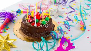 Chocolate cake, Happy Birthday, candles, colored ribbon wallpaper thumb