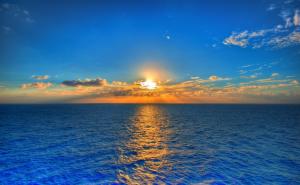 sky, sun, sea, path, reflection, clouds, ripples, horizon, line wallpaper thumb