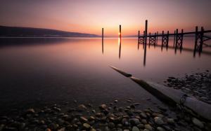 Lake Shore Sunset Posts Dock HD wallpaper thumb