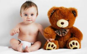 Baby and teddy bear photo wallpaper thumb