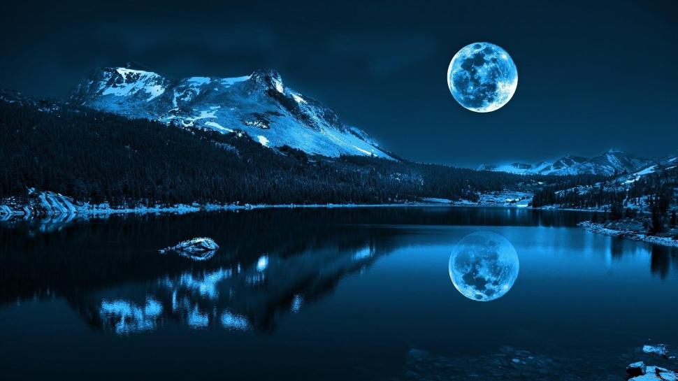 Lake landscape under the moon wallpaper,lake HD wallpaper,landscape HD wallpaper,night HD wallpaper,moon HD wallpaper,water HD wallpaper,1920x1080 wallpaper