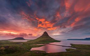 Iceland, Kirkjufell mountain, summer, sky, clouds, sunset wallpaper thumb