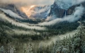 Yosemite Clouds Fog Mist Valley Trees Forest Landscape Mountains Waterfall Winter HD wallpaper thumb