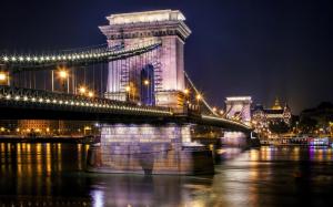 Szechenyi Chain Bridge, Budapest, Hungary, Danube river, night, lights wallpaper thumb
