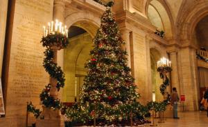 tree, christmas, holiday, palace, columns, candles wallpaper thumb