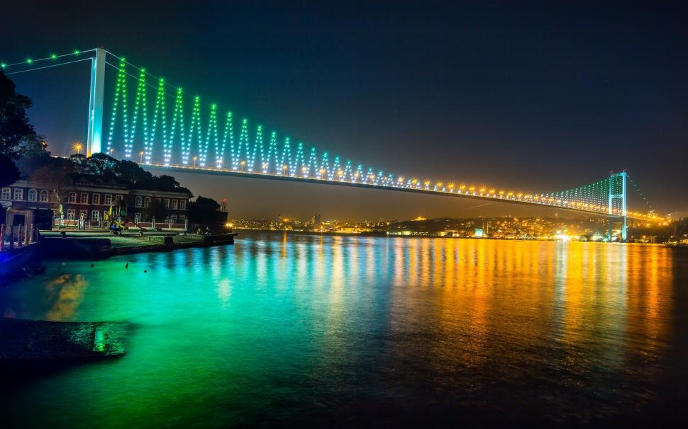 Bosphorus Bridge Istanbul wallpaper,Bosphorus Bridge HD wallpaper,Istanbul HD wallpaper,night HD wallpaper,city HD wallpaper,lights HD wallpaper,2560x1600 wallpaper