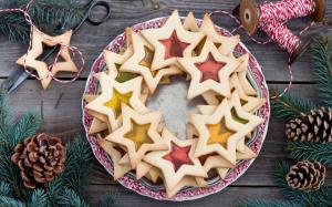 Stars cookies, baking, dessert, food, sewing, twigs, pine cones wallpaper thumb