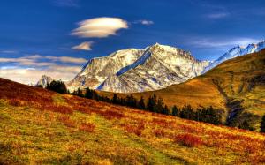 Nature autumn landscape, sky, clouds, mountains, yellow wallpaper thumb