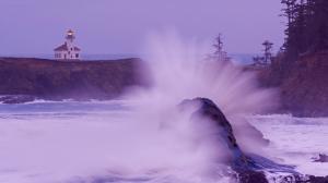 Lighthouse Purple Rock Stone Wave Splash HD wallpaper thumb