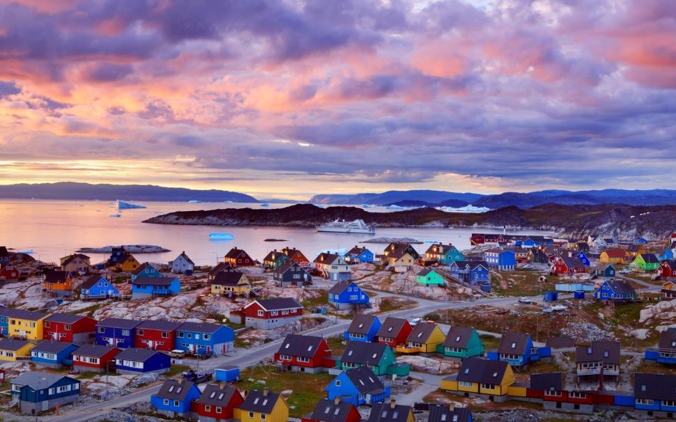 Greenland coast, colorful houses, mountains, clouds, dusk wallpaper,Greenland HD wallpaper,Coast HD wallpaper,Colorful HD wallpaper,Houses HD wallpaper,Mountains HD wallpaper,Clouds HD wallpaper,Dusk HD wallpaper,1920x1200 wallpaper