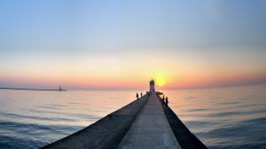Sunset Dock Ocean HD wallpaper thumb