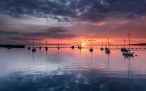 United Kingdom, England, sea, boats, yachts, evening sunset, clouds wallpaper thumb