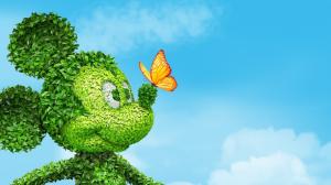 Mickey mouse, leaves, butterfly, blue sky wallpaper thumb